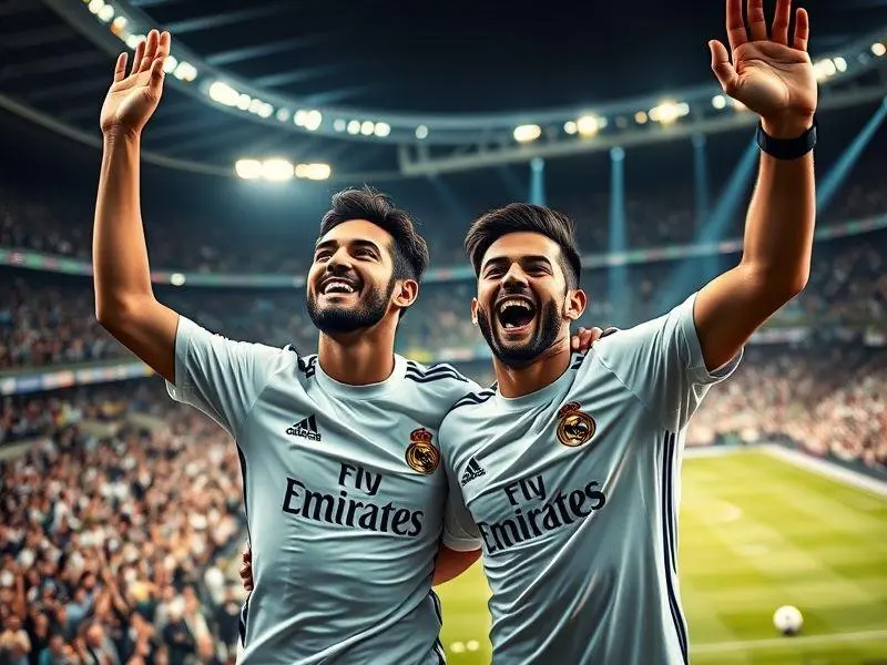 Jude Bellingham e Rodrygo comemorando gol da vitória do Real Madrid contra o Villarreal.