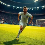 Harry Kane correndo em direção ao gol durante jogo da Inglaterra.