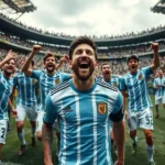 Lionel Messi celebrando a vitória da Argentina contra o Brasil no Maracanã, 21 de novembro de 2023.